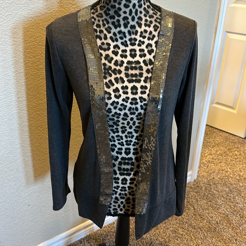 Women’s cardigan, lightweight, sequins trim, size M